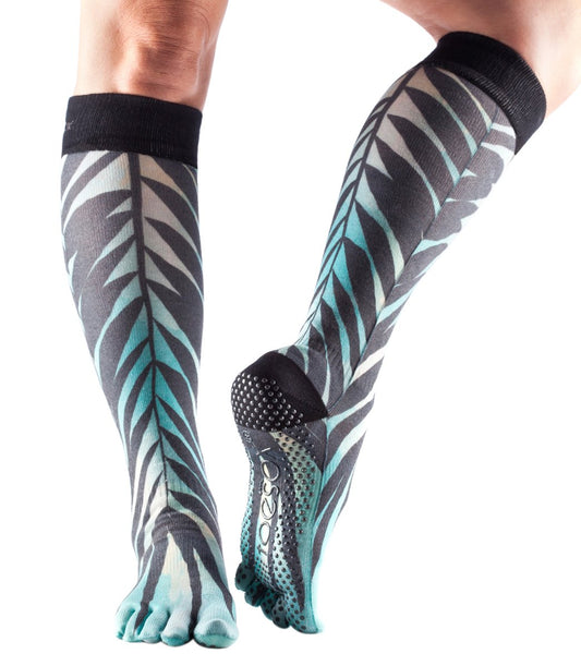 Toesox Knee High Scrunch Full-Toe Yoga Grip Socks Tropic