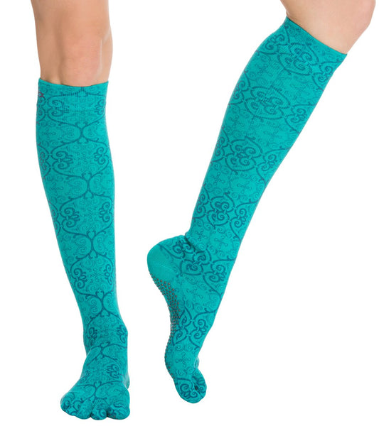 Toesox Knee High Scrunch Full-Toe Yoga Grip Socks Mosaic